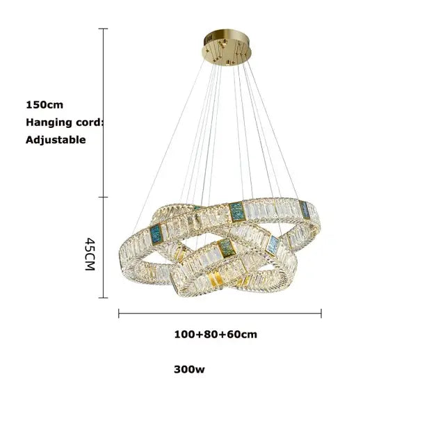 Modern three tier crystal golden led ring chandelier dining room