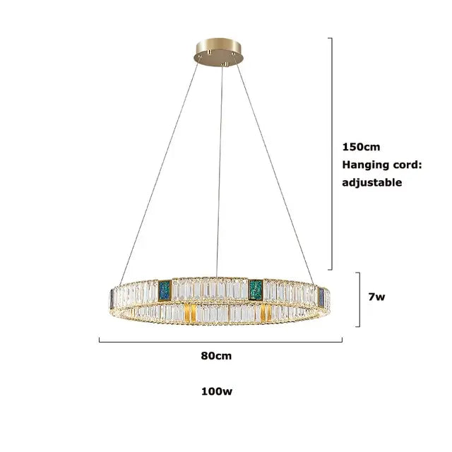 Modern three tier crystal golden led ring chandelier dining room