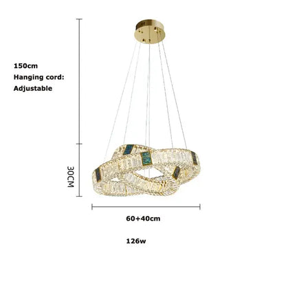 Modern three tier crystal golden led ring chandelier dining room