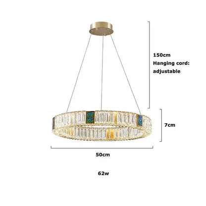 Modern three tier crystal golden led ring chandelier dining room