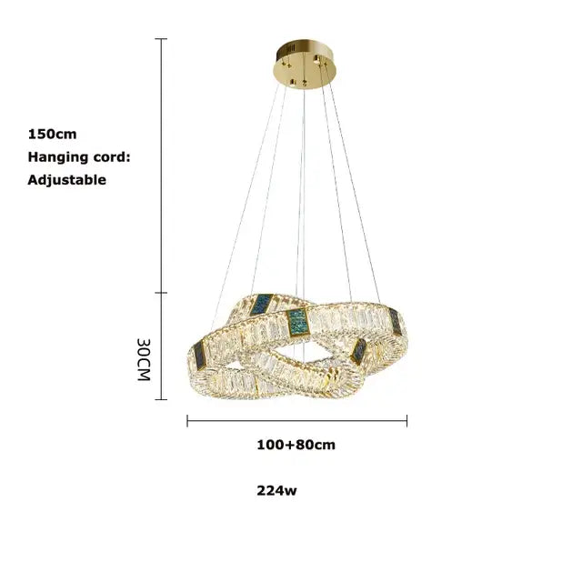 Modern three tier crystal golden led ring chandelier dining room