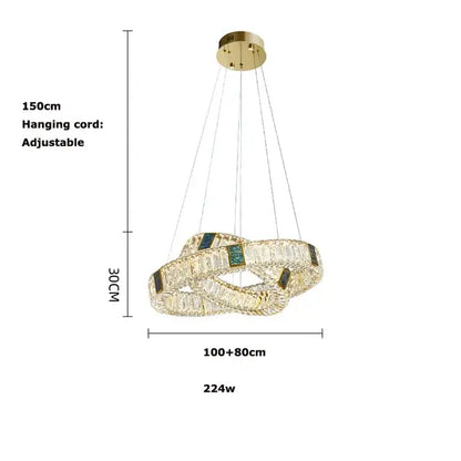 Modern three tier crystal golden led ring chandelier dining room