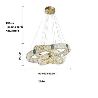 Modern three tier crystal golden led ring chandelier dining room