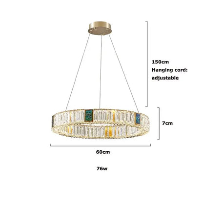 Modern three tier crystal golden led ring chandelier dining room