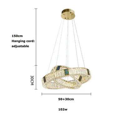 Modern three tier crystal golden led ring chandelier dining room