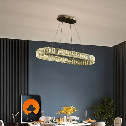 Modern three tier crystal golden led ring chandelier dining room
