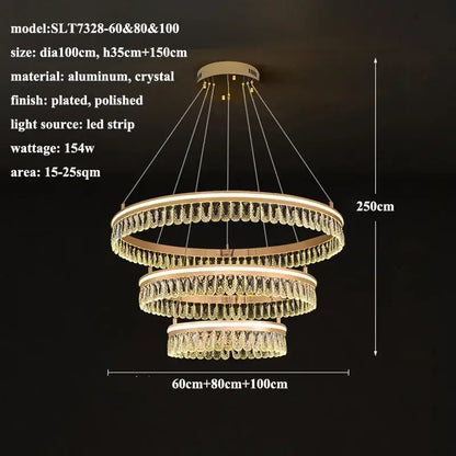 Modern three tier gold crystal led chandelier dining room light