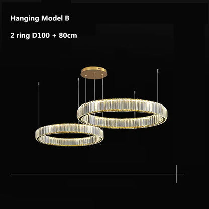 Modern three tier gold crystal led chandelier foyer pendant light
