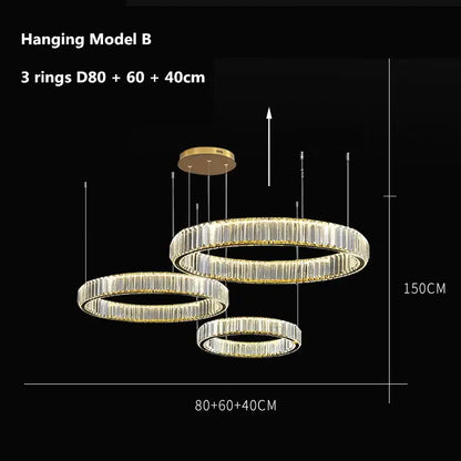 Modern three tier gold crystal led chandelier foyer pendant light