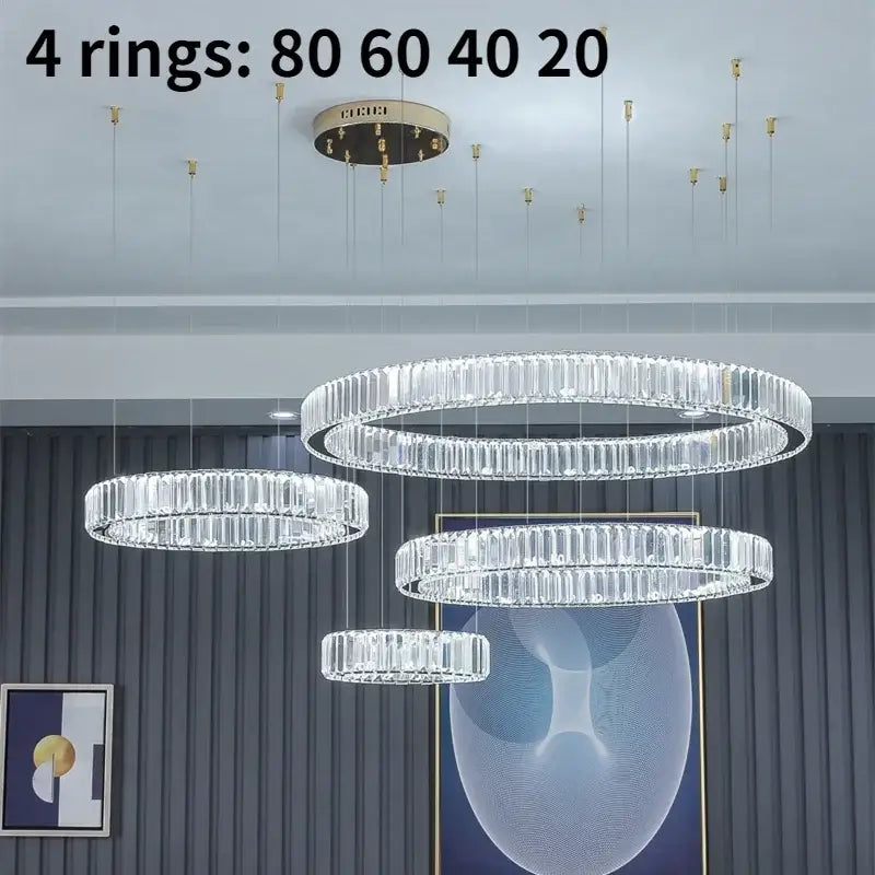 Modern three tier gold crystal led chandelier foyer pendant light