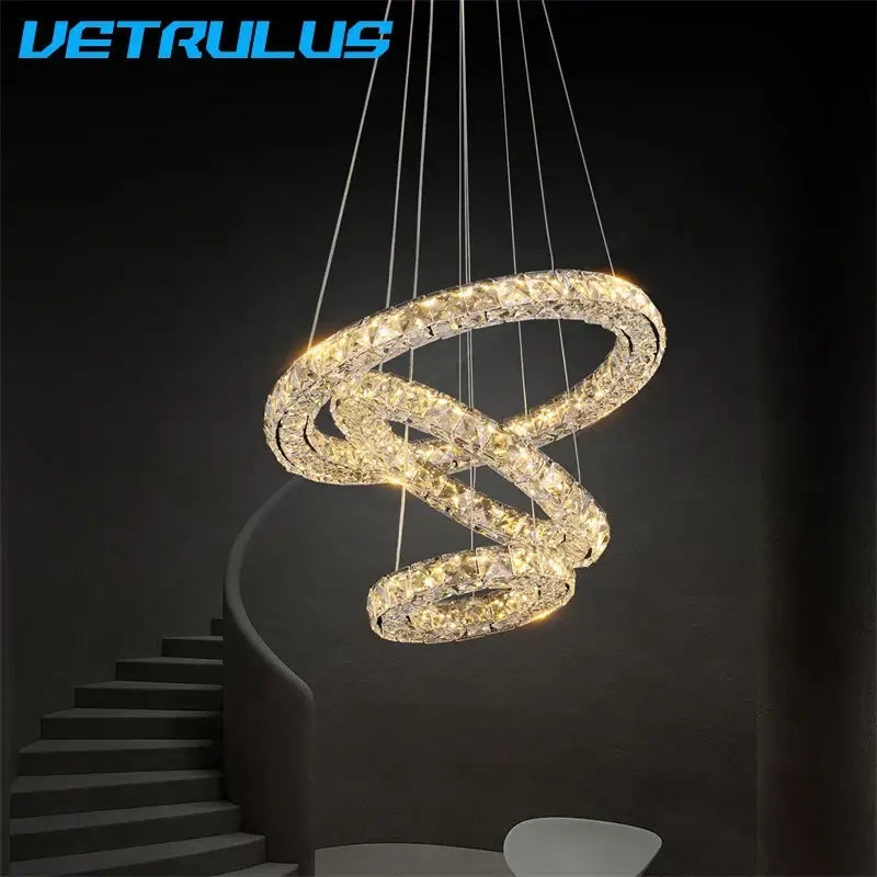 Modern three tier spiral crystal led chandelier dining room light