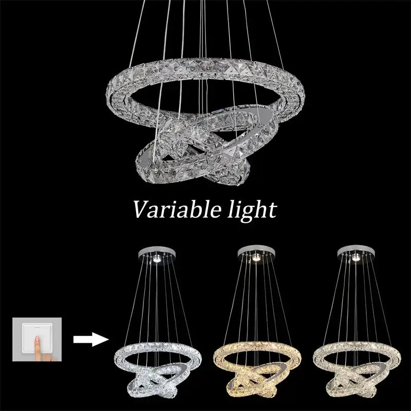 Modern three tier spiral crystal led chandelier dining room light