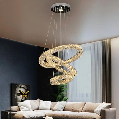 Modern three tier spiral crystal led chandelier dining room light