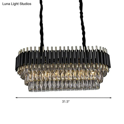 Modern tiered black & clear crystal ceiling light kitchen island