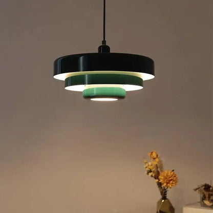 Modern tiered black & dark green pendant light for dining room