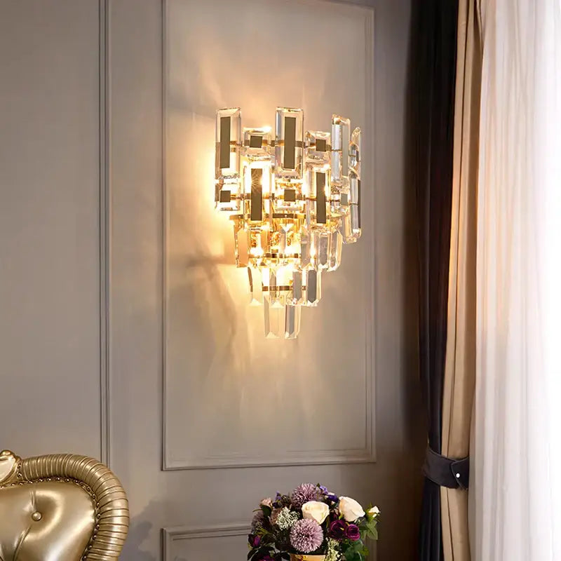 Modern tiered clear and dark crystal wall lamp bedroom sconce
