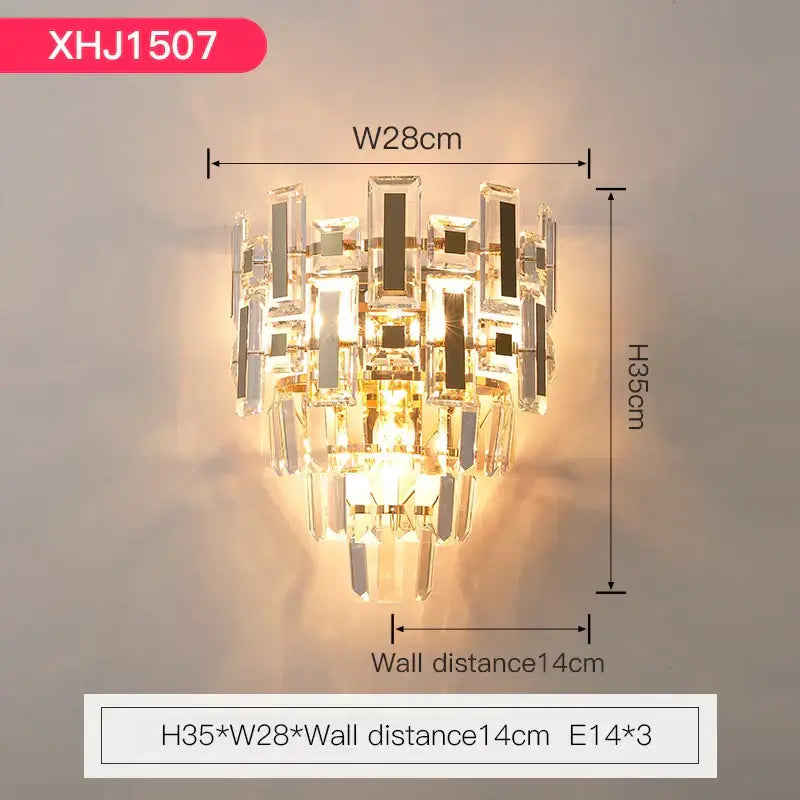 Modern tiered clear and dark crystal wall lamp bedroom sconce