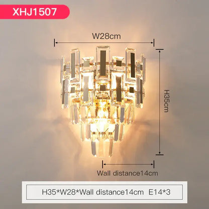 Modern tiered clear and dark crystal wall lamp bedroom sconce