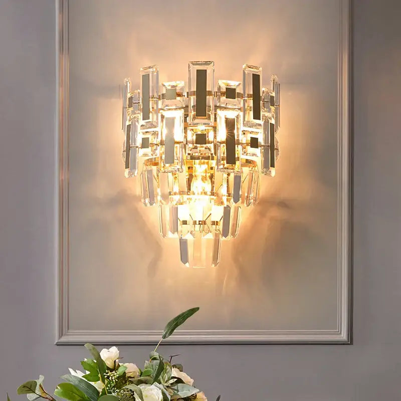Modern tiered clear and dark crystal wall lamp bedroom sconce