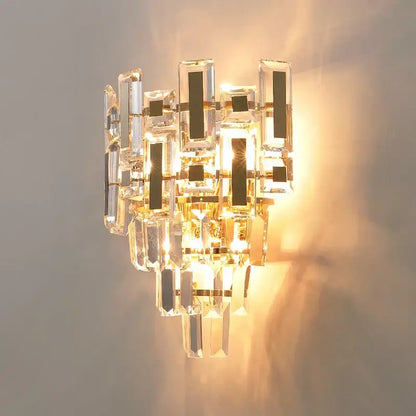 Modern tiered clear and dark crystal wall lamp bedroom sconce