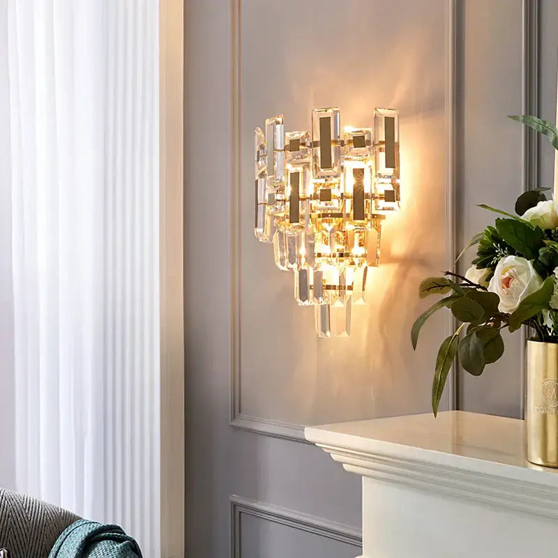 Modern tiered clear and dark crystal wall lamp bedroom sconce