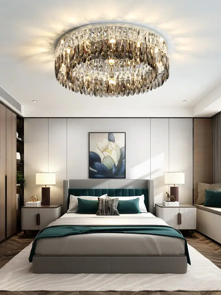 Modern tiered crystal chrome ceiling lamp for living room