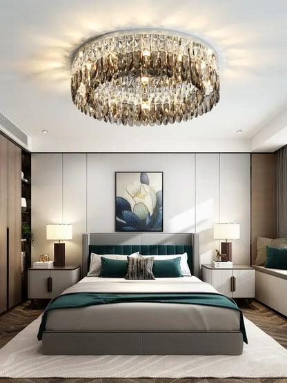 Modern tiered crystal chrome ceiling lamp for living room