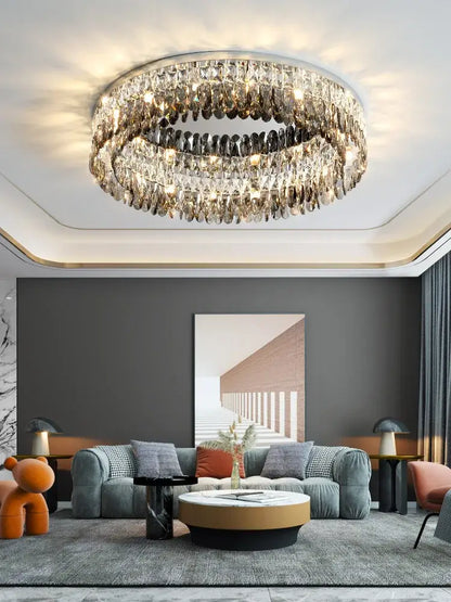 Modern tiered crystal chrome ceiling lamp for living room