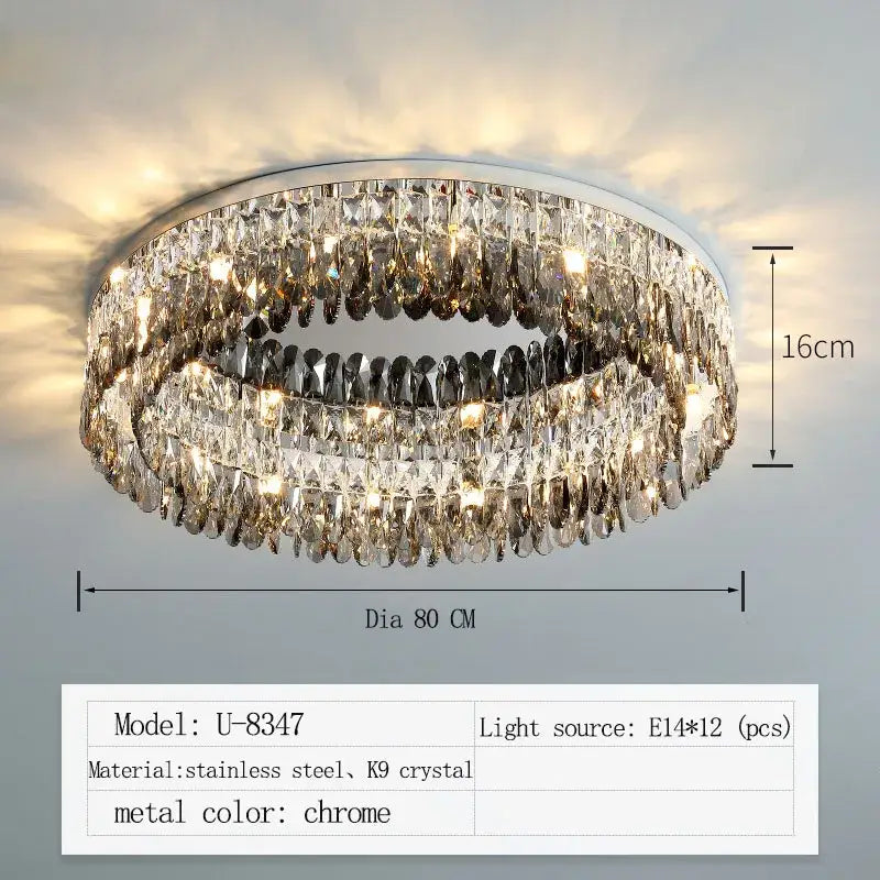 Modern tiered crystal chrome ceiling lamp for living room