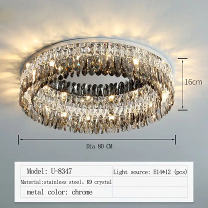 Modern tiered crystal chrome ceiling lamp for living room