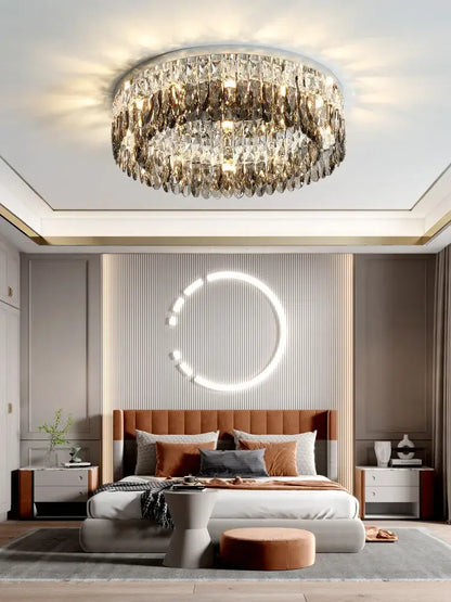Modern tiered crystal chrome ceiling lamp for living room