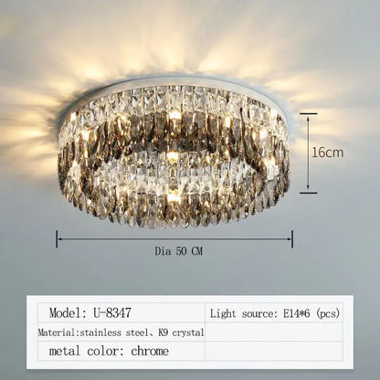 Modern tiered crystal chrome ceiling lamp for living room