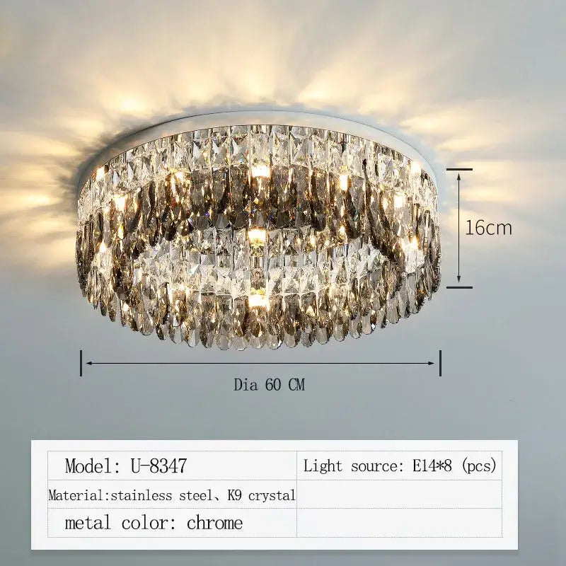 Modern tiered crystal chrome ceiling lamp for living room