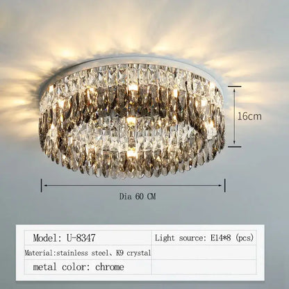 Modern tiered crystal chrome ceiling lamp for living room