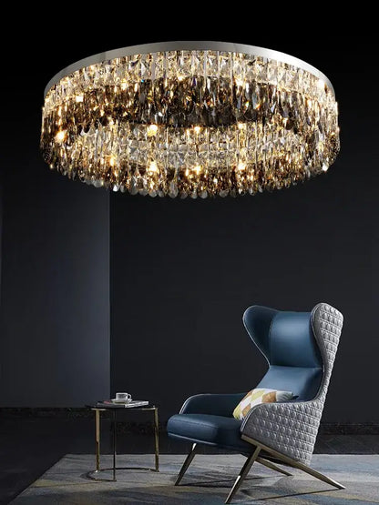 Modern tiered crystal chrome ceiling lamp for living room
