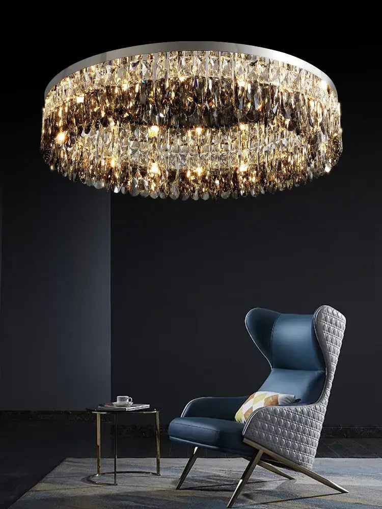 Modern tiered decorbites crystal chrome ceiling lamp for living room