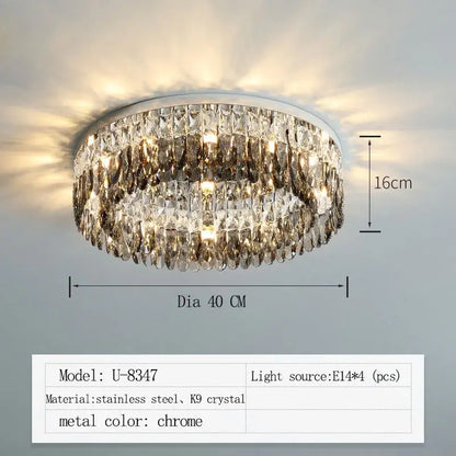 Modern tiered crystal chrome ceiling lamp for living room