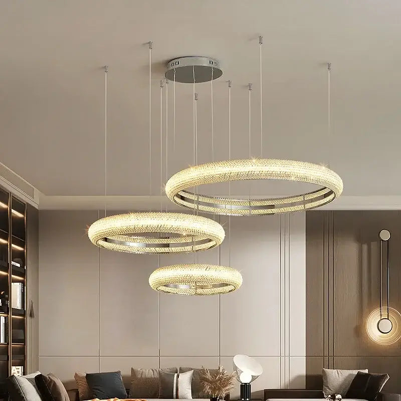 Modern tiered elegant chrome crystal chandelier for dining room