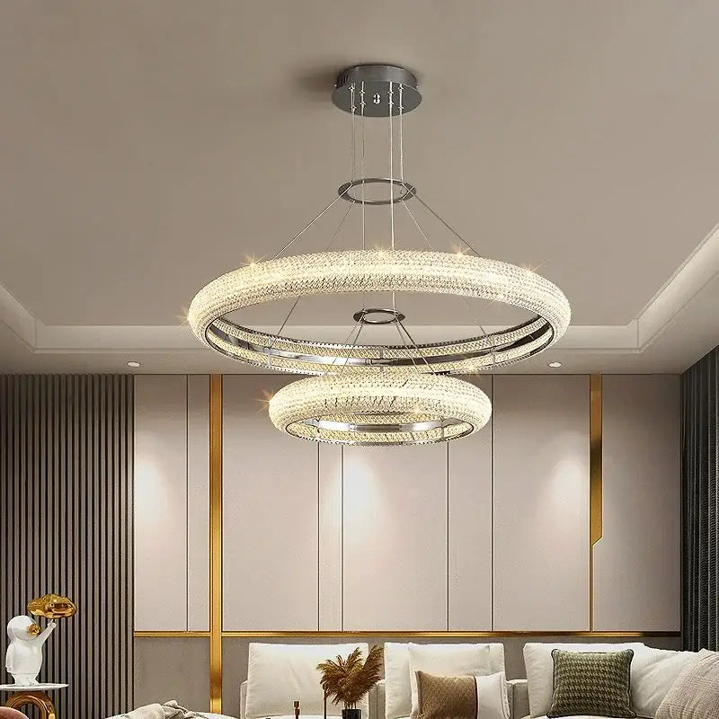 Modern tiered elegant chrome crystal chandelier for dining room