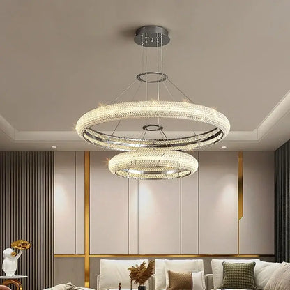 Modern tiered elegant chrome crystal chandelier for dining room
