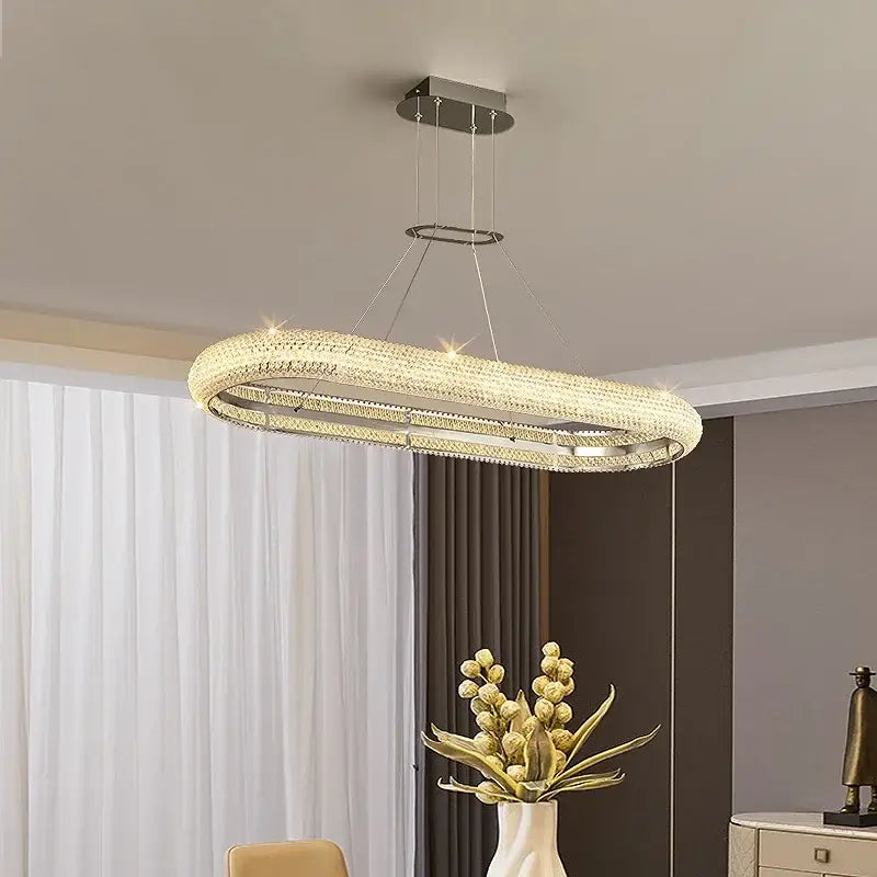 Modern tiered elegant chrome crystal chandelier for dining room