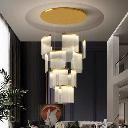 Modern tiered gold led ceiling chandelier for dining room