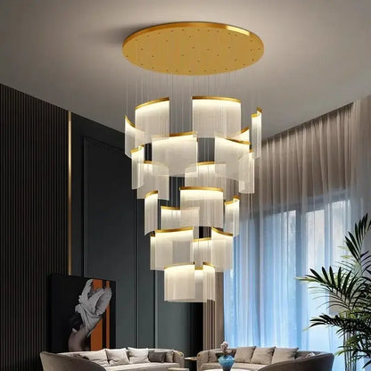 Modern tiered gold led ceiling chandelier for dining room