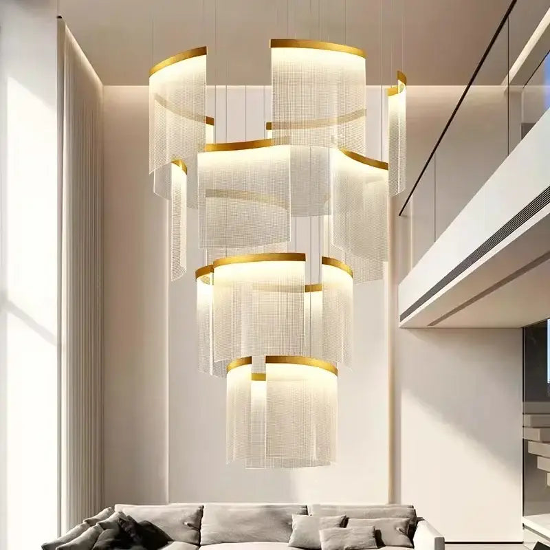 Modern tiered gold led ceiling chandelier for dining room