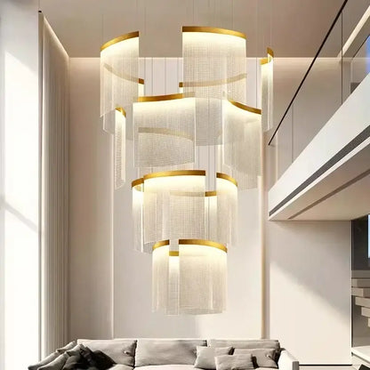 Modern tiered gold led ceiling chandelier for dining room
