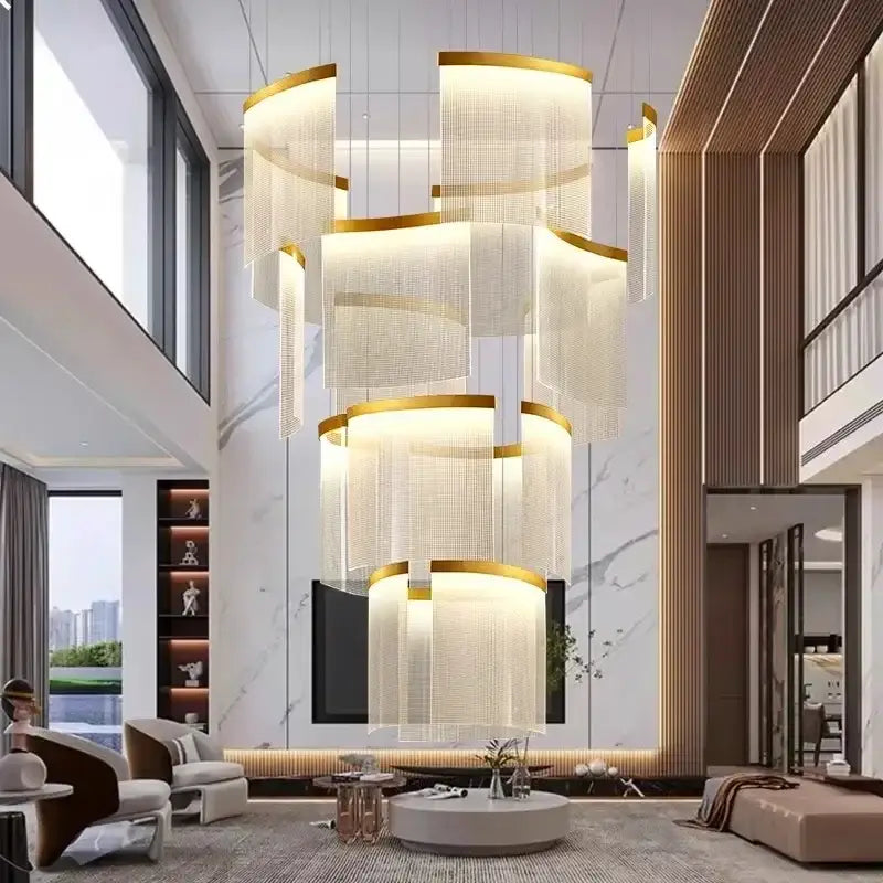 Modern tiered gold led ceiling chandelier for dining room