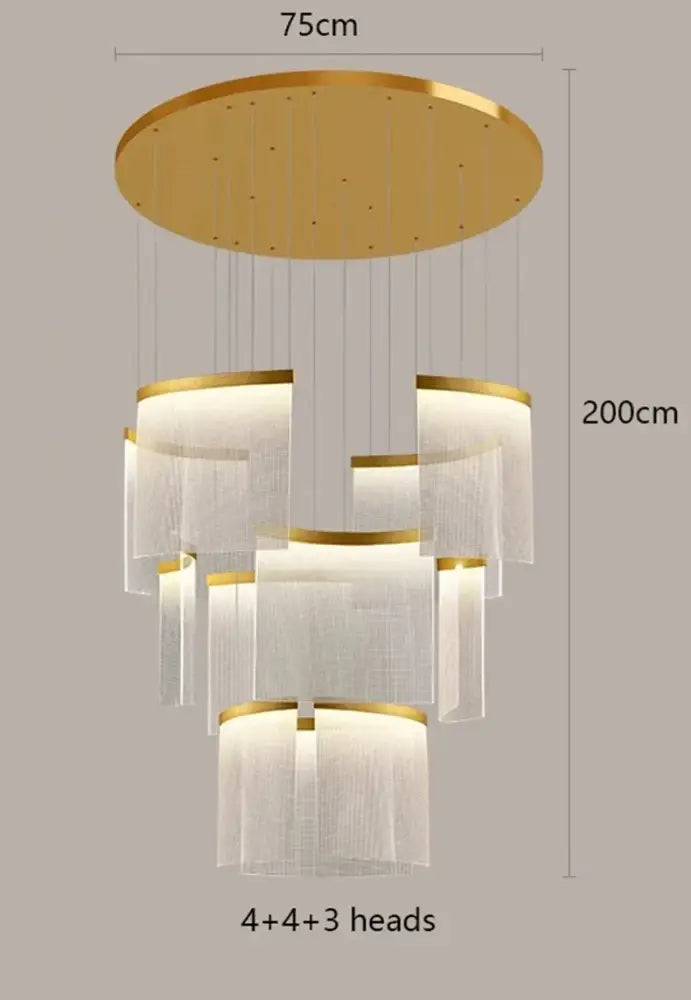Modern tiered gold led ceiling chandelier for dining room