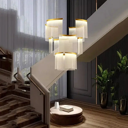 Modern tiered gold led ceiling chandelier for dining room