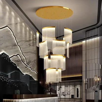 Modern tiered gold led ceiling chandelier for dining room