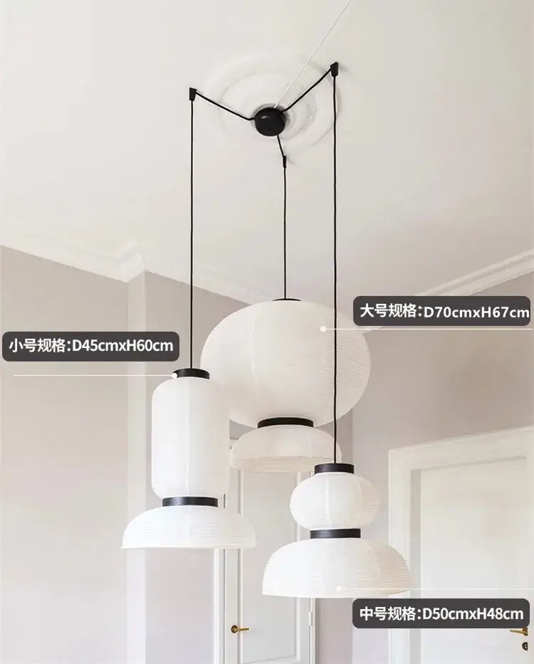Modern tiered off-white paper pendant lights – dining room led